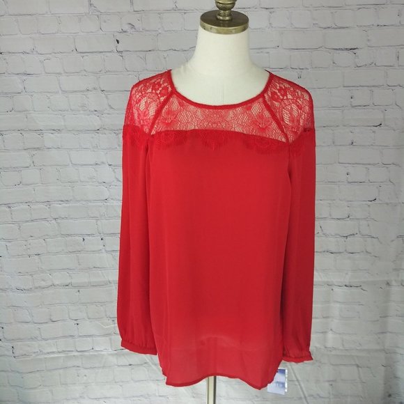 Apt 9 Lacy & Fringe Blouse, Red, sz M, NWT